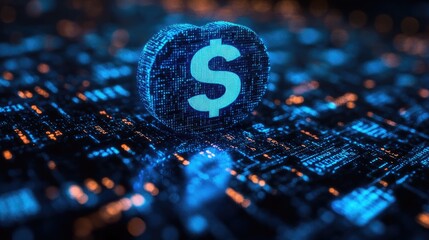 Fototapeta premium AI Financial Transactions Depicted with a Digital Blue Background Representing Modern Technology and Security
