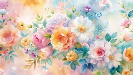 Obraz premium Watercolor Floral Background with Soft Pastel Colors and Delicate Flowers