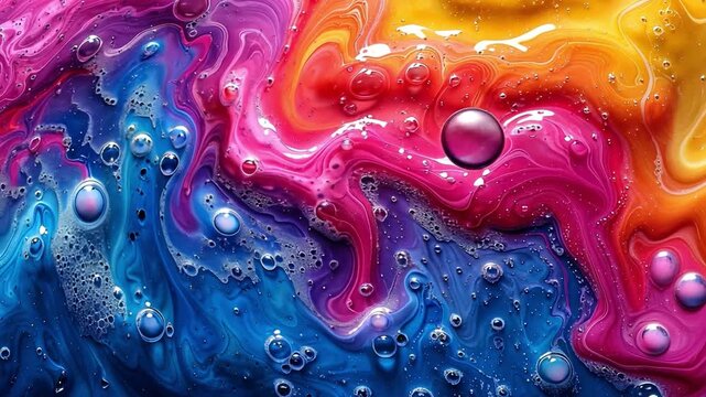 Psychedelic colourful abstract art with a fluid bubble of soap. bizarre designs with flowing colour waves and rainbows,