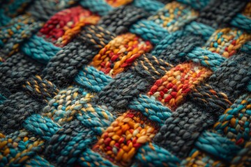 Macro Shot of Intricate Fabric Texture Showcasing Vibrant Colors.