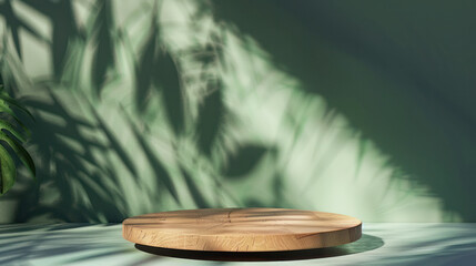 Fototapeta premium Wooden Podium on Green Background