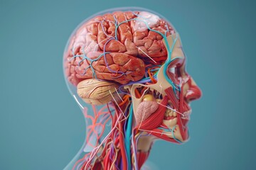 brain with red veins and a background