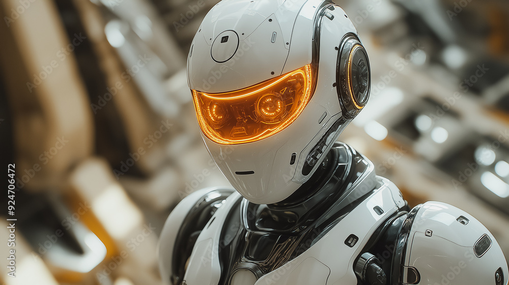 Aufkleber ai-driven robot performing complex tasks, sleek design, futuristic setting, high-tech machinery, adv