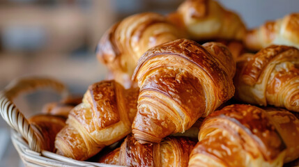 Fototapeta premium Freshly Baked Croissants in a Basket
