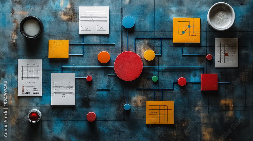 Poster complex and disorganized management scenario, featuring a chaotic decision tree to represent messy a