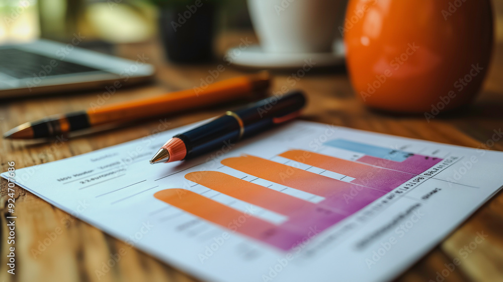 Poster yearly financial report showcasing a chart with data statistics for each year, highlighting company 
