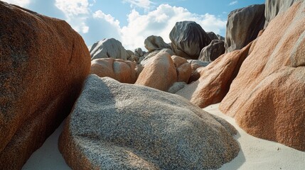 Serene Beach Scenery with Rocks and Sea Shells