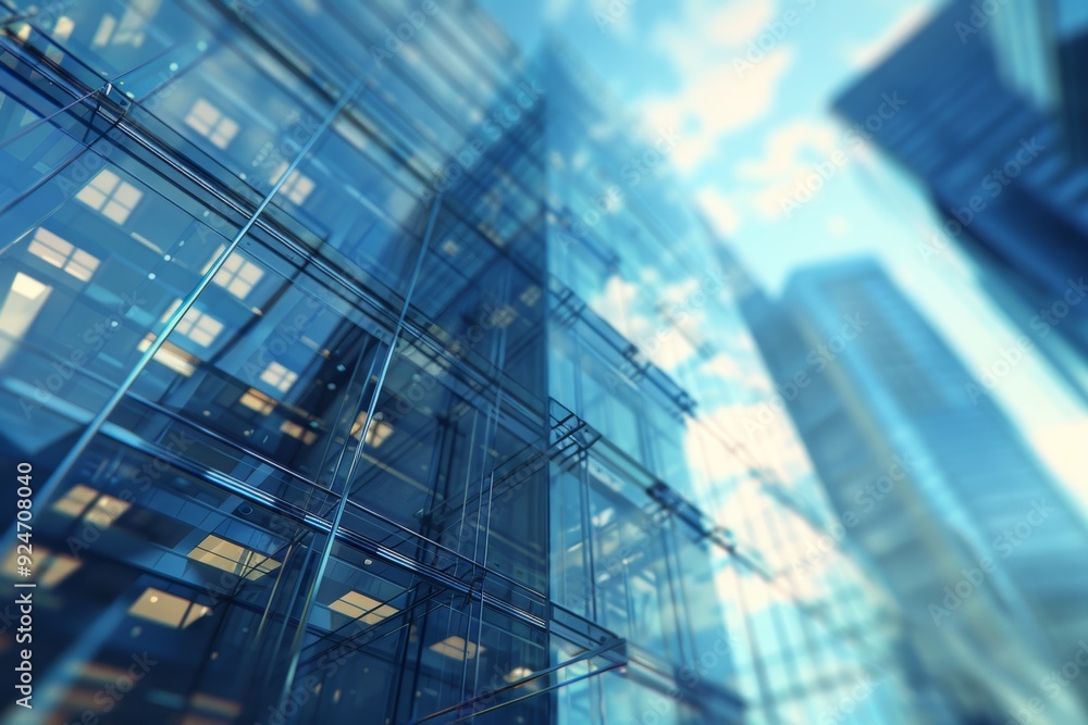 Poster modern bank glass building with shallow depth of field in a 3d render for enhanced visual impact