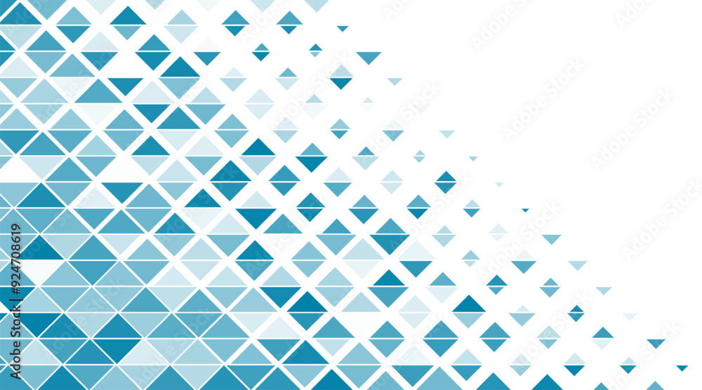 Fototapete Bright blue minimal mosaic triangles abstract geometry background. Low poly geometrical pattern. Vector technology design