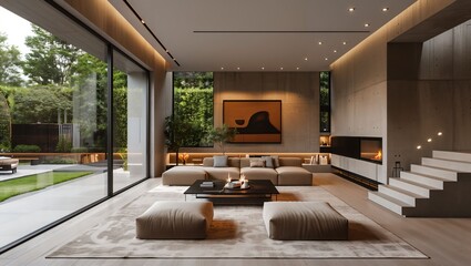 A Serene Modern Living Room Filled with Natural Light, Showcasing Elegant Design Elements and a Cozy Atmosphere Perfect for Relaxing and Entertaining Guests at Home.