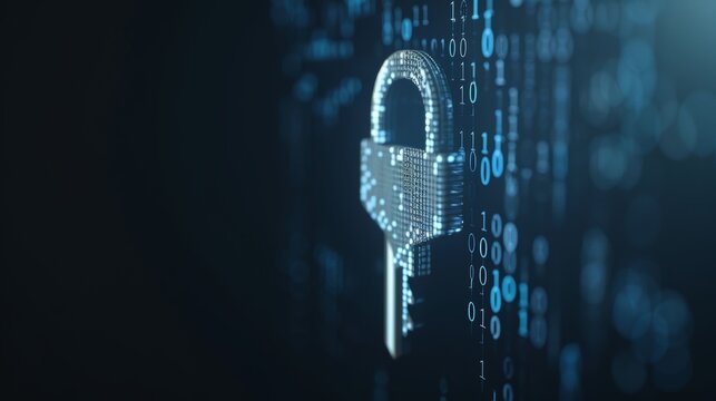 A digital lock symbolizing security in the world of data protection and encryption technologies. Strong, modern, and innovative.