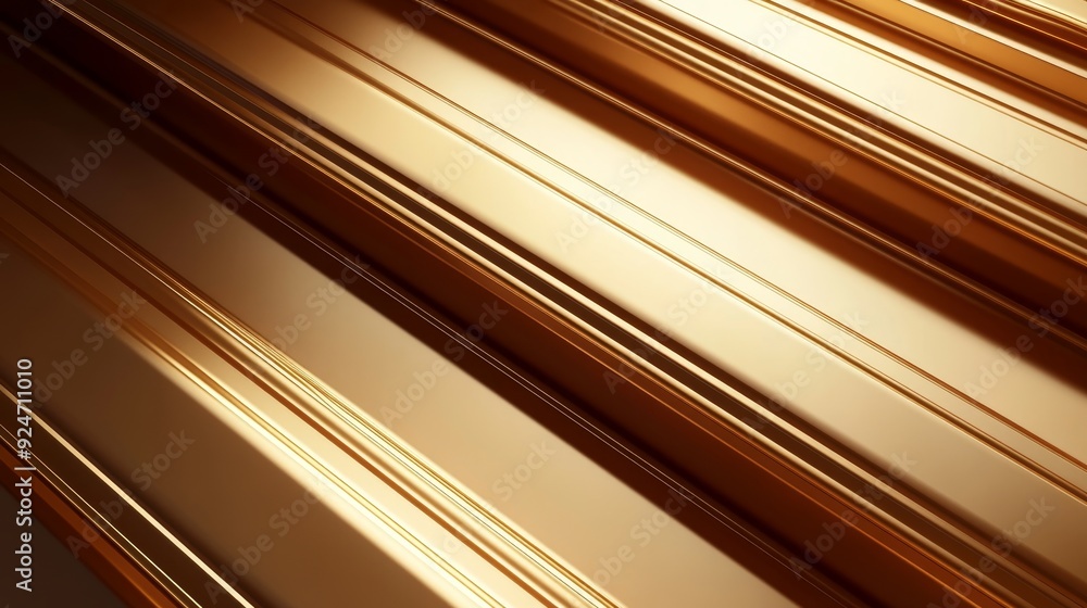 Poster a close-up of shiny, golden metallic strips with a smooth, reflective surface creating a luxurious a