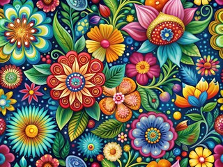 Vibrant Floral Pattern - Nature, Flowers, Colorful, Intricate, Abstract