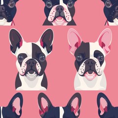 Seamless Pattern of Adorable French Bulldog Faces on a Pink Background, Perfect for Pet Lovers