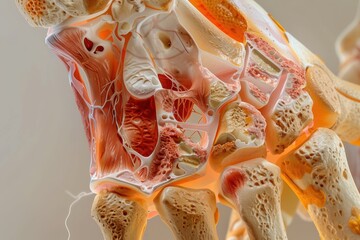 A close up of a hand with the bones and muscles visible