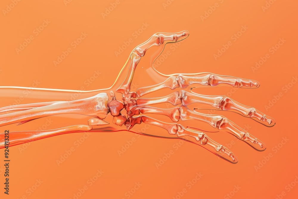 Poster a hand with a skeleton in it is shown on a background