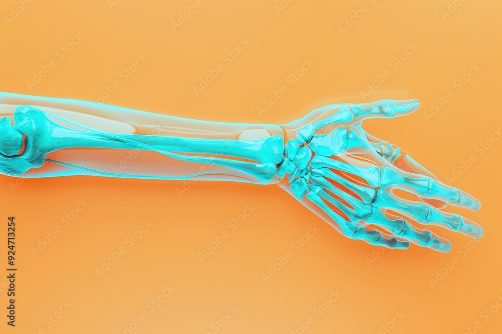 Poster a hand with a skeleton in it is shown on a background