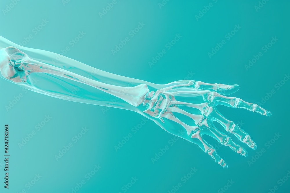 Poster a hand with a skeleton in it is shown on a background