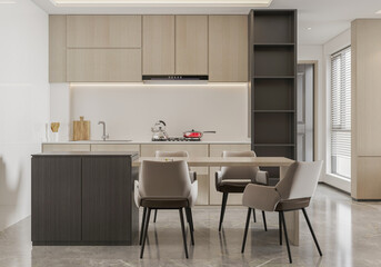 Modern kitchen interior design with pantry.3D render.