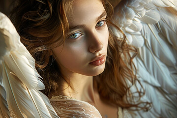 Beautiful angel with white generative Ai illustration