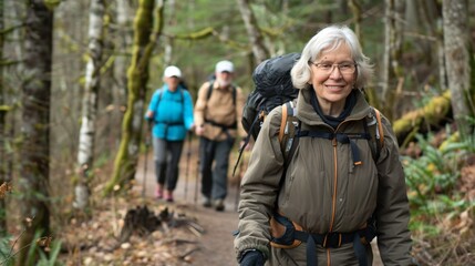 Fototapeta premium Older Adults Enjoying a Hike on a Scenic Nature Trail