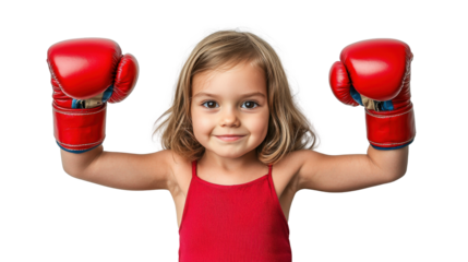 Young superhero in boxing gloves smiling confidently