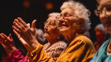 Obraz premium Close-Up of an Older Woman Audience Member at a Theatrical Performance