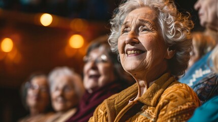 Obraz premium Close-Up of an Older Woman Audience Member at a Theatrical Performance