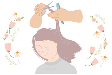 ハサミを持ってお客様の髪をカットする美容師・理容師