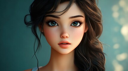 Fototapeta premium 3D Cartoon of a Beautiful Brunette Teen