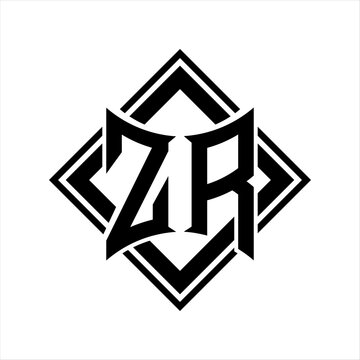 recommend clip art: ZR Letter logo with abstract shield shape with square black outline on white background design