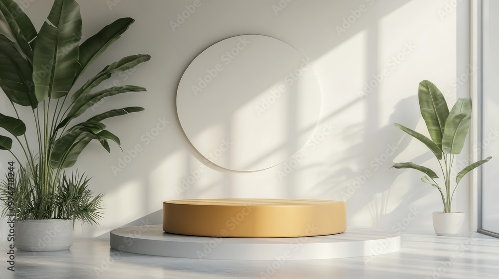 Poster minimalist maize podium with matte texture on white background with subtle lighting