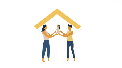 young couple with hands and house  illustration design