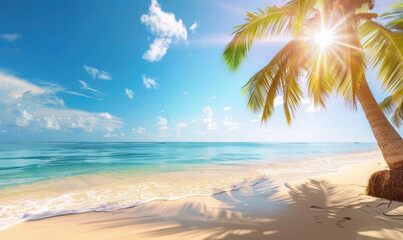 Obraz premium Sunny Beach Scene With Palm Tree