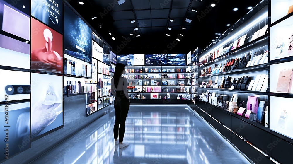 Poster digital city marketplace with ai-enhanced shopping experiences and augmented reality product display