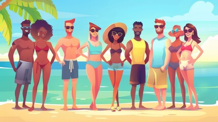 Diverse Group of Friends Embracing Unity on a Joyful Beach Day