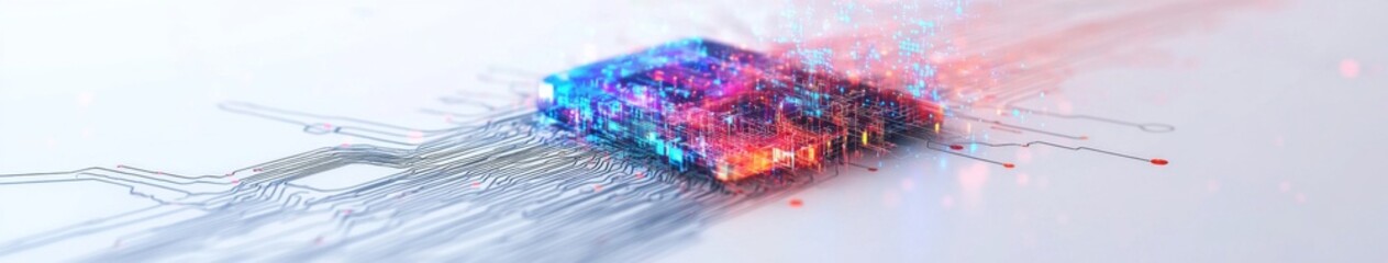 Fototapeta premium Isolated AI Symbol Embellished with Intricate Circuitry on a White Background, Surrounded by Vivid, Flowing Elements in 3D Render,Abstract Art