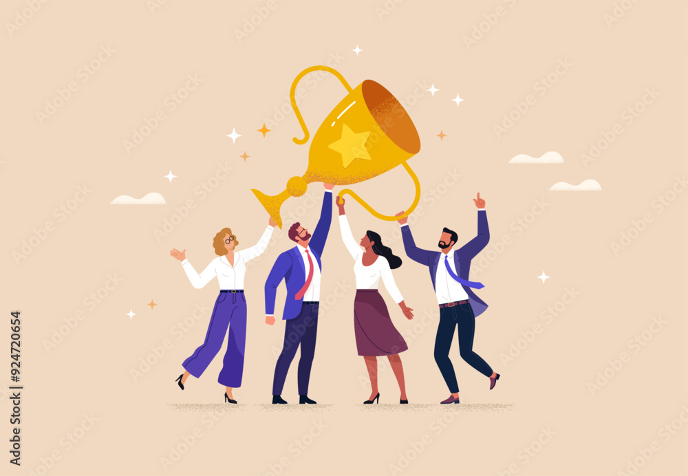 Aufkleber business team success. vector illustration in flat style of a diverse group of people in business su