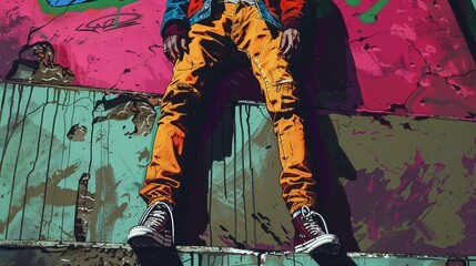 Urban Street Fashion Illustration in Vibrant Colors and Dynamic Style