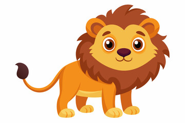 Cartoon Illustration of a Friendly Lion with a Brown Mane