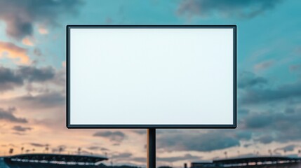 Obraz premium Blank Billboard Against a Dramatic Sunset Sky in an Urban Setting, Perfect for Advertisement Mockups and Marketing Campaigns