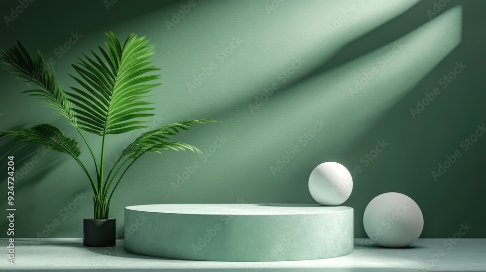 Poster Minimalistic 3D Lime Podium with Matte Texture in Soft Ambient Light
