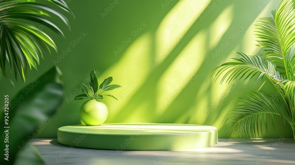 Poster minimalistic lime 3d podium with soft ambient light and matte texture
