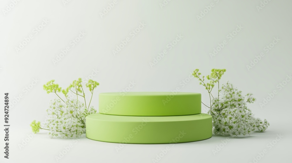 Poster minimalistic lime 3d podium with soft ambient light and matte finish isolated on white background