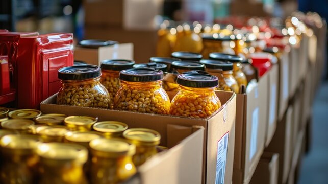 Food Bank Humanitarian Aid In Donation Boxes, Generative AI