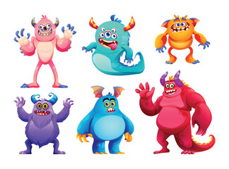 Set of funny and cute monster character. Vector illustration isolated on white background