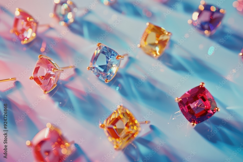 Poster a collection of colorful gemstones are displayed on a table