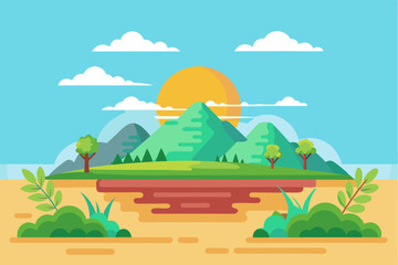 Fototapeta premium A Simple Illustration of a Mountain Range Landscape with a Sun