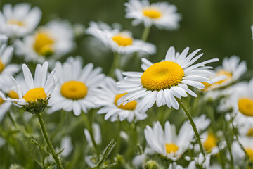 Fototapeta premium Delicate Daisy Close-Up, Pure White Daisy Blossom, Sunny Yellow Daisy Center, Vibrant Daisy in Bloom, Daisy in Sunlight.