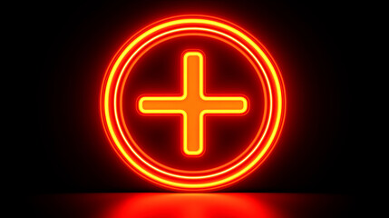 Fototapeta premium Animated neon health shield icon illuminated against a dark background